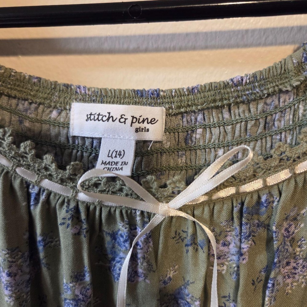 Stitch & Pine Girls Floral Maxi Romper Dress Olive Green Size L 14 Long Sleeve - Picture 3 of 8